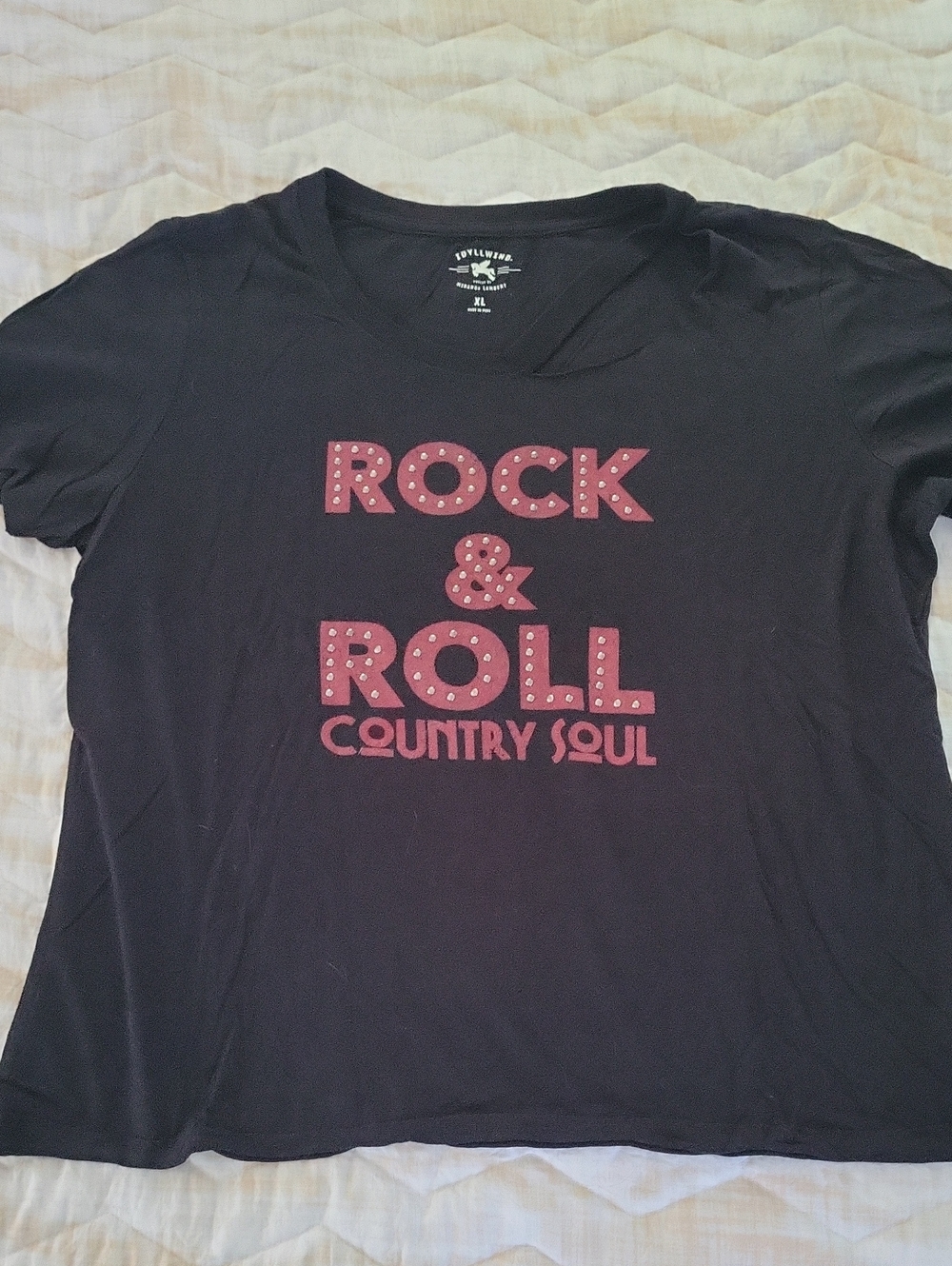 Idyllwind Black Short Sleeve Tee with Pink 'Rock & Roll Country Soul' Print